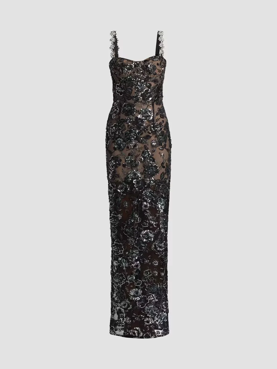 Dahlia Embellished Floral-Sequined Maxi Dress by Bronx Banco