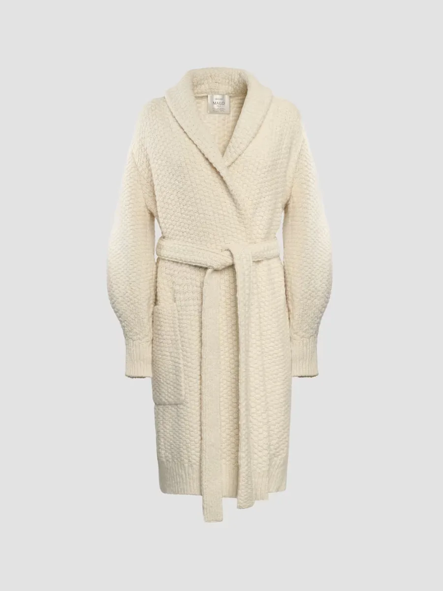 Rice-Stitch Wool-Cashmere Tie-Waist Cardigan by Malo