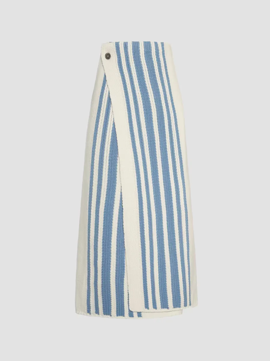 Striped Virgin Wool-Cashmere Wrap Maxi Skirt by Malo