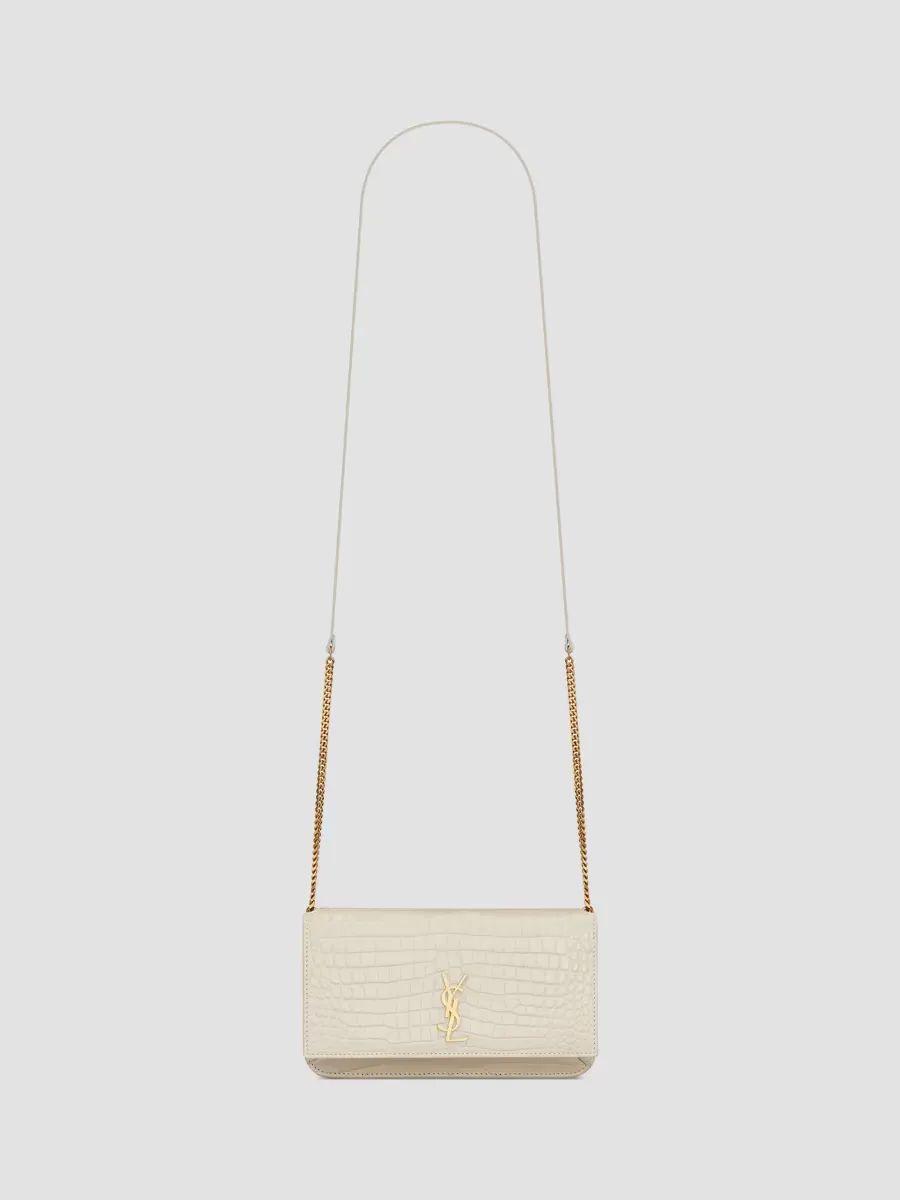 Cassandre Phone Holder in Shiny Crocodile-Embossed Leather by Saint Laurent