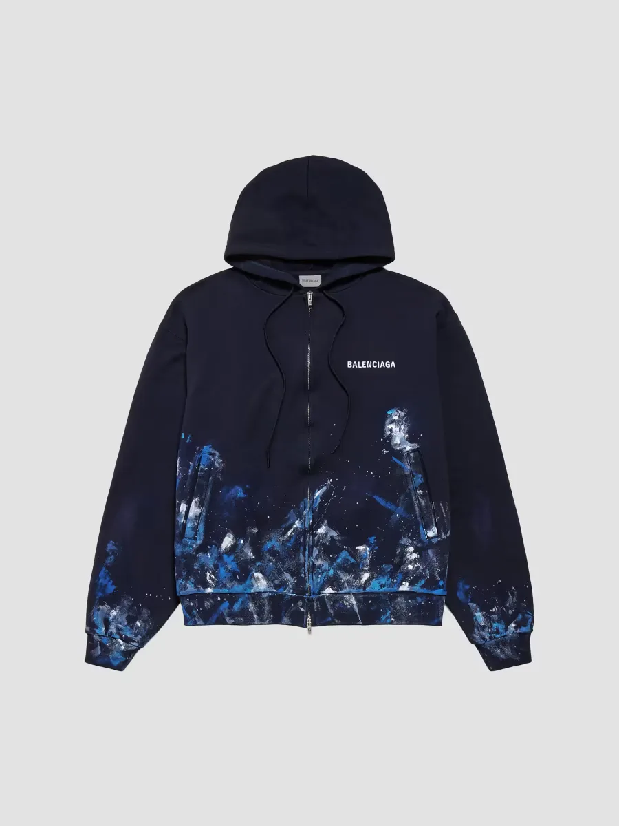 Paint Splatter Oversized Zip-Up Hoodie by Balenciaga