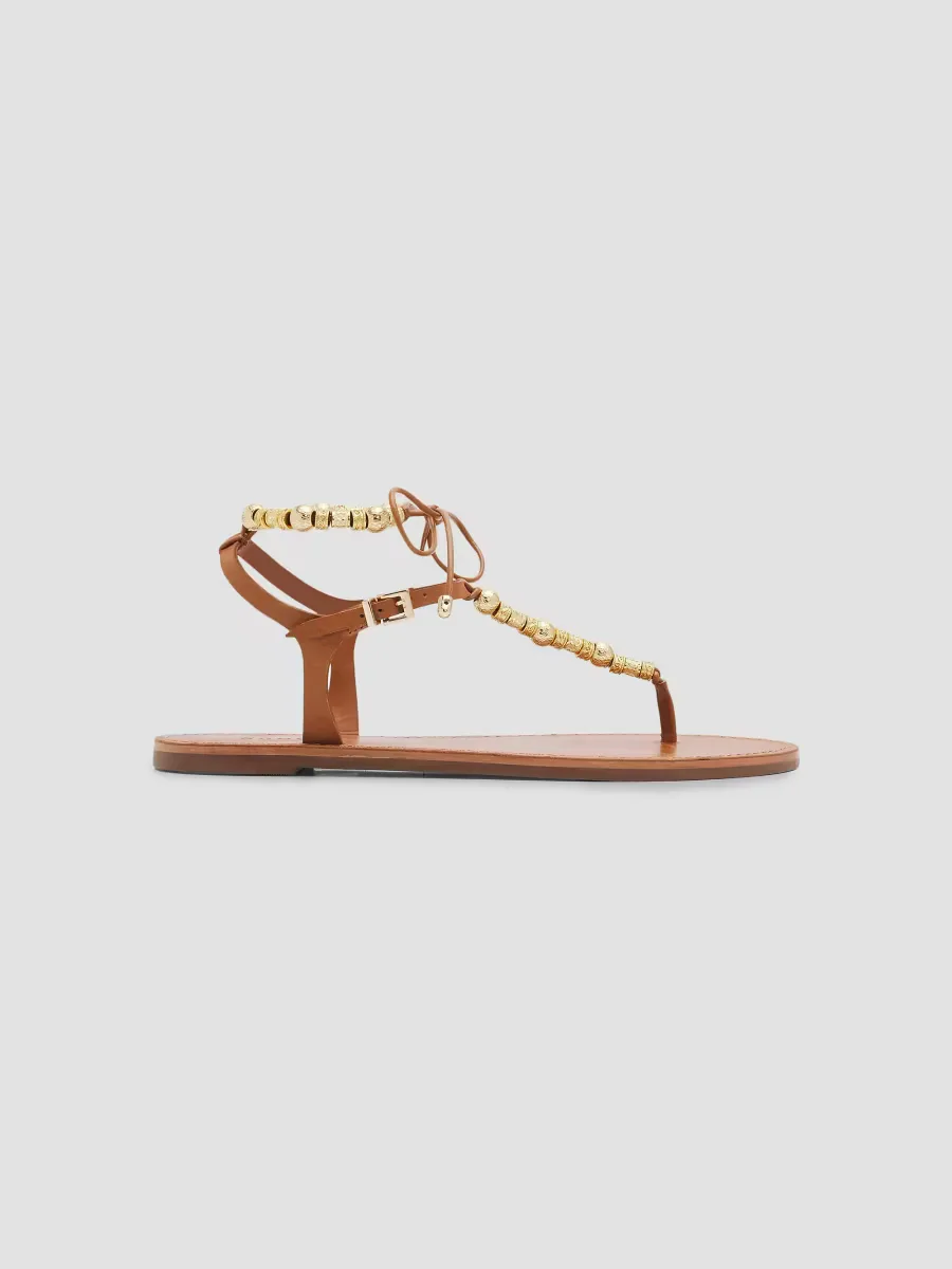 Nia Beaded Leather T-Strap Sandals by SCHUTZ