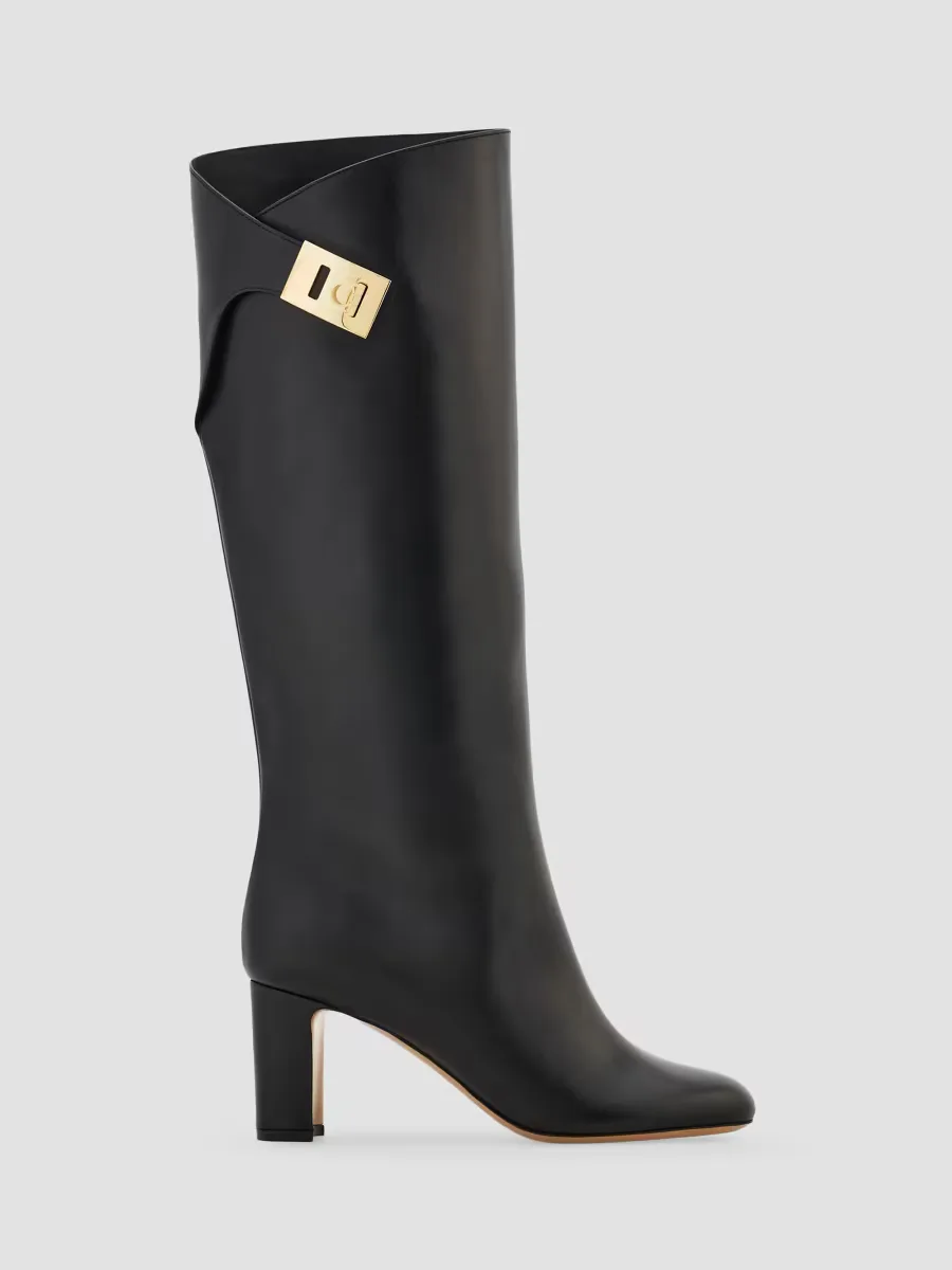 Elli 70MM Hug Buckle-Detail Leather Boots by Ferragamo