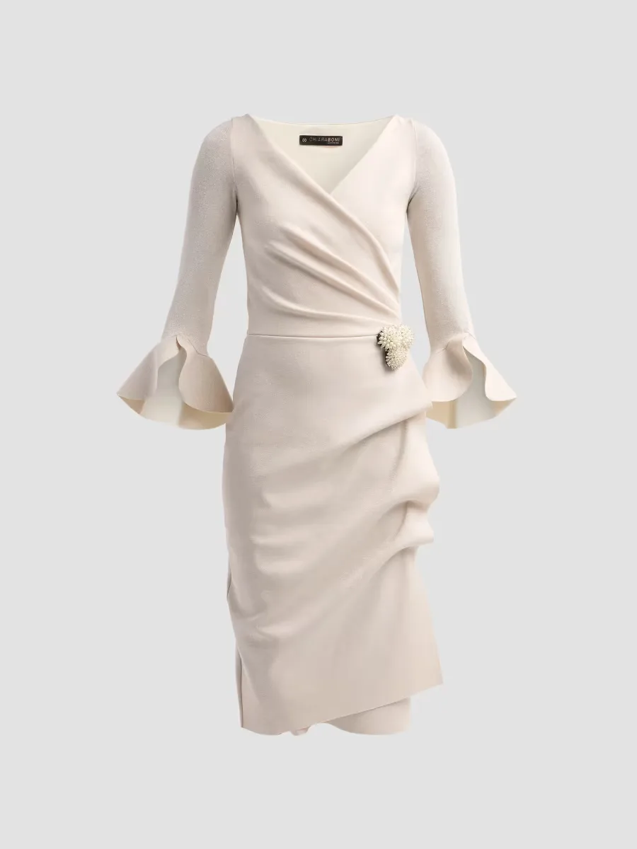 Triana Lurex-Knit Ruched Surplice Midi Dress by Chiara Boni La Petite Robe
