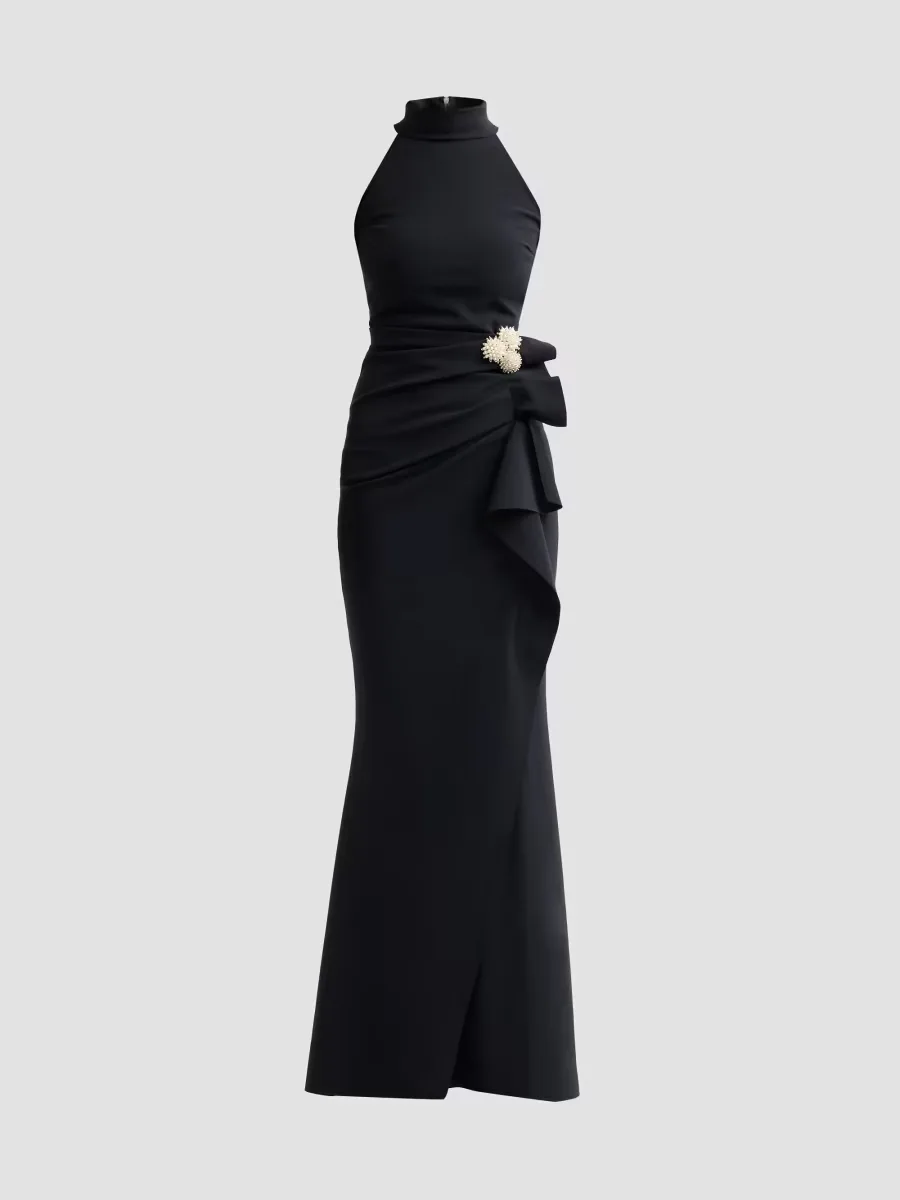 Gudrum Embellished Jersey Halterneck Gown by Chiara Boni La Petite Robe