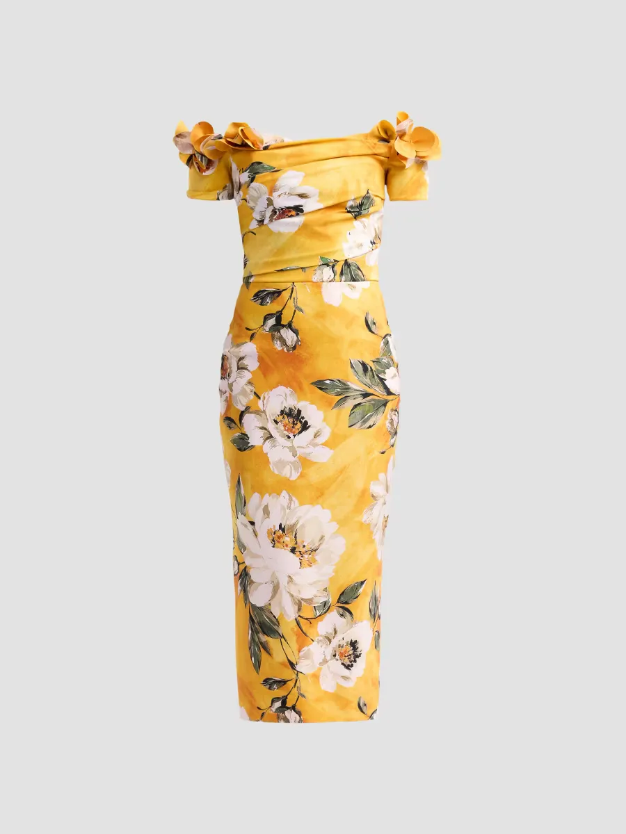 Yiana Floral Off-the-Shoulder Midi Dress by Chiara Boni La Petite Robe