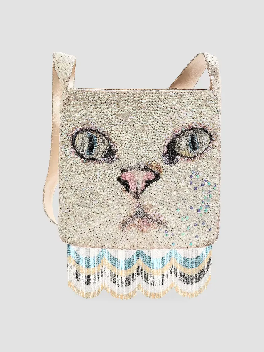 Le Chat De La Maison Embroidered Crossbody Bag with Fringes