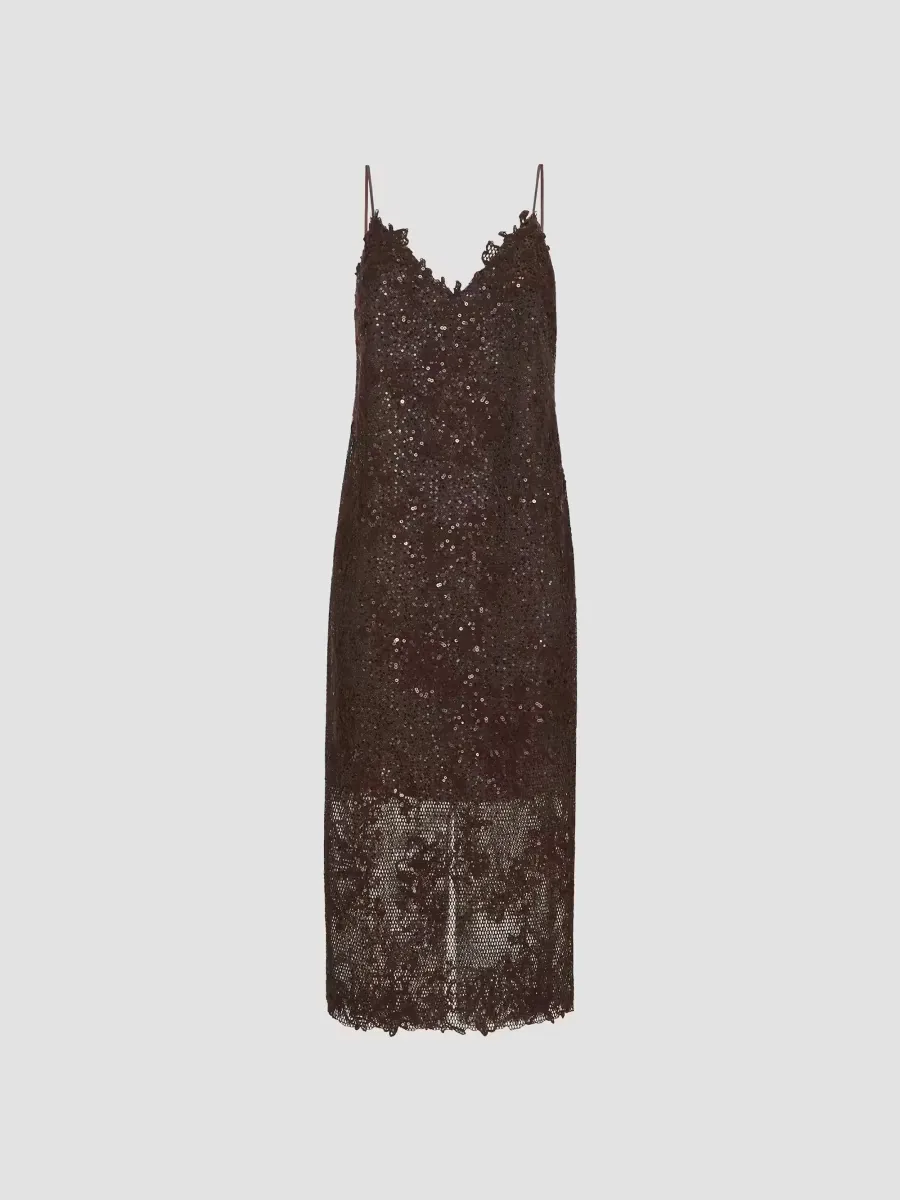 Dazzling Lace Embroidery Dress in Sparkling Mohair and Wool by Brunello Cucinelli