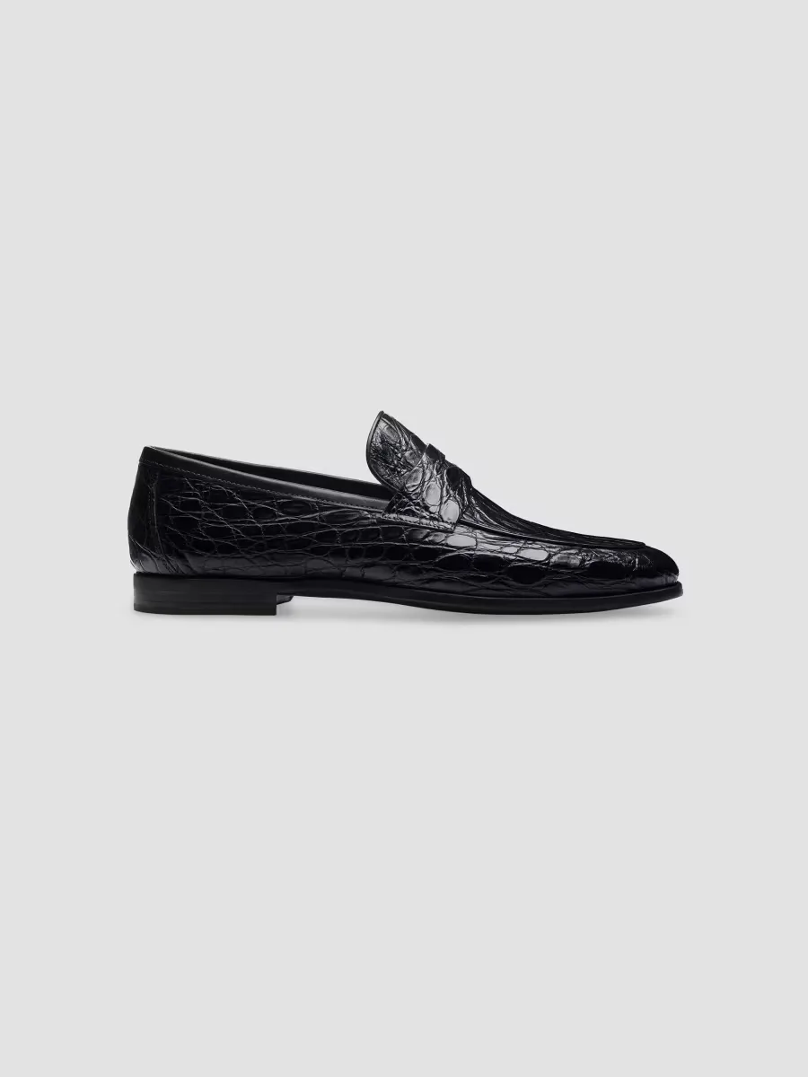 Vicente Crocodile-Embossed Leather Penny Loafers