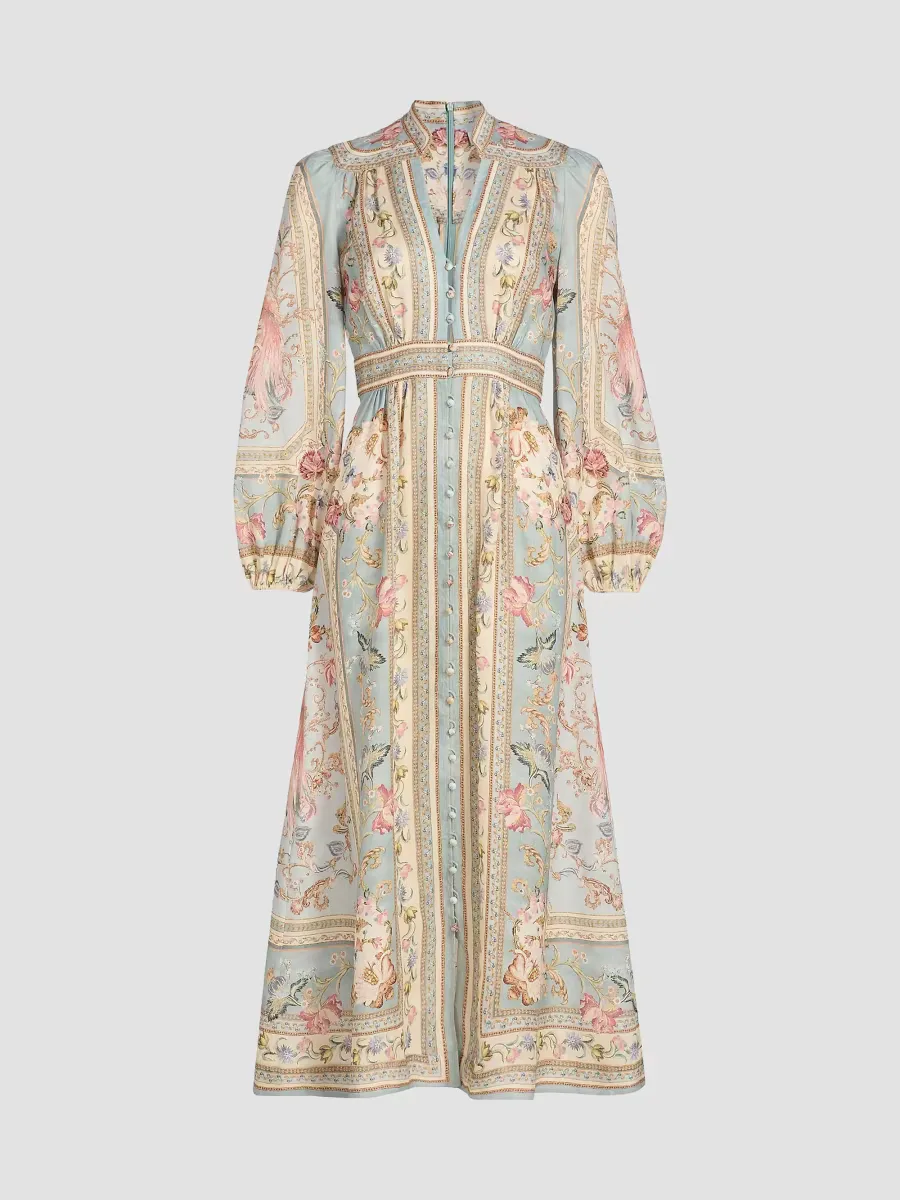 Roselight Plunge Linen Midi-Dress