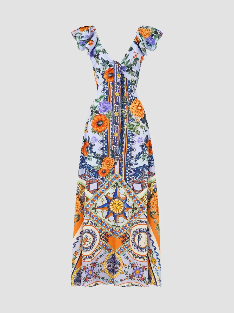 Luscious in Lisbon Linen-Silk Floral Maxi Dress by Camilla