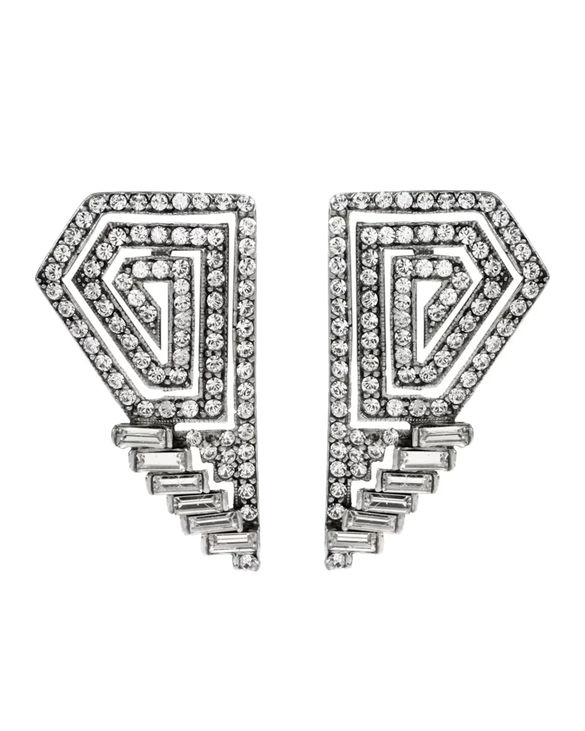 Crystal Deco Geometric Clip Earrings by Ben-Amun