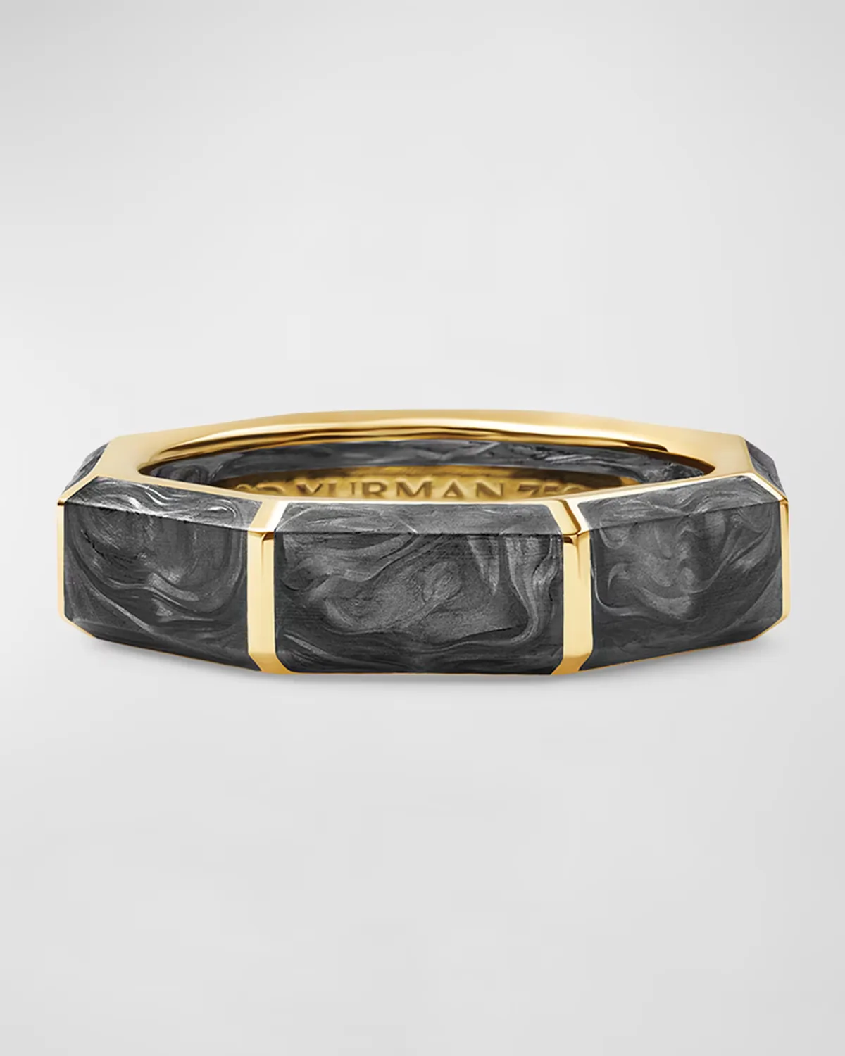 Forged Carbon Faceted Band Ring in 18K Gold, 6mm