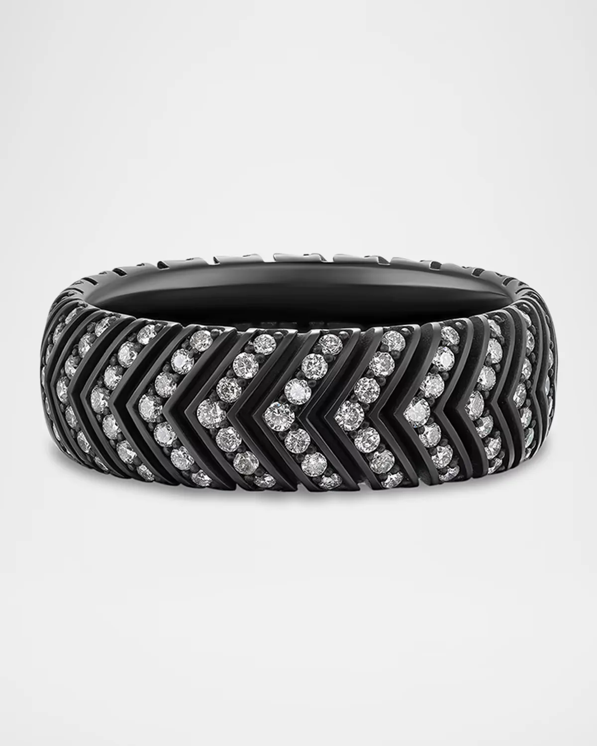 Chevron Band Ring in Black Titanium with Diamonds, 8mm