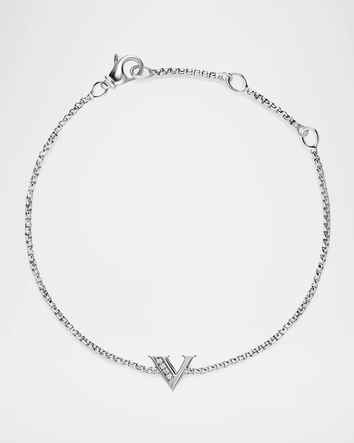 Petite Initial Chain Bracelet with Diamonds in Silver, V by David Yurman