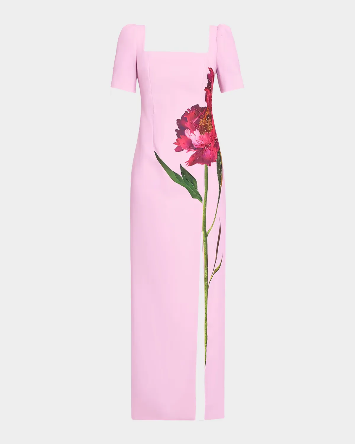 Beaded Floral-Print Crepe Column Gown by Teri Jon