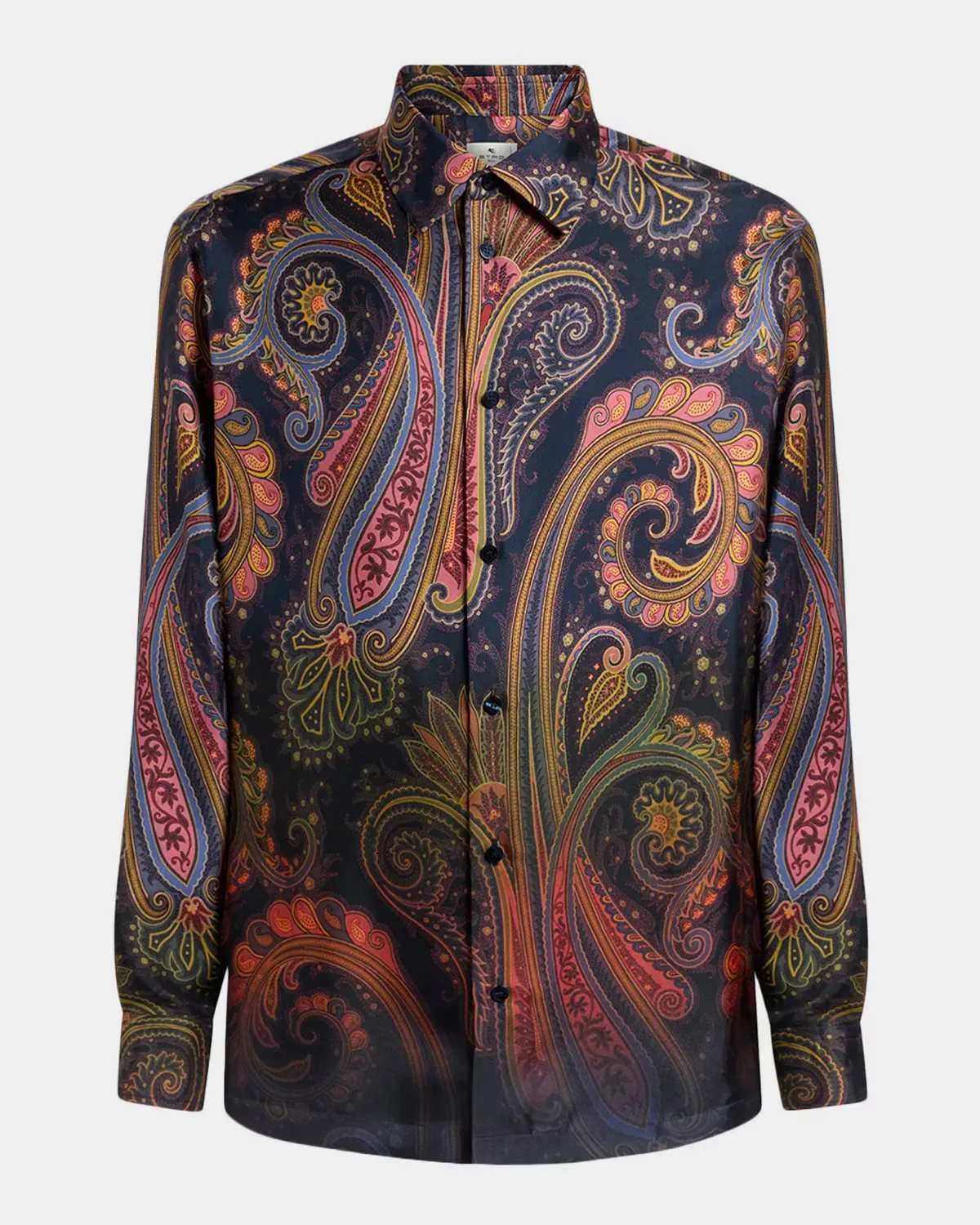Silk Maxi-Paisley Button-Front Shirt