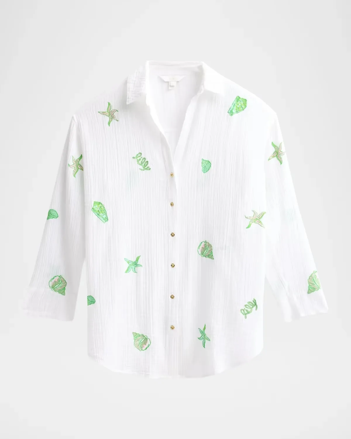 Kwitney Shore Embroidery Cotton Cover-Up Shirt by Lilly Pulitzer