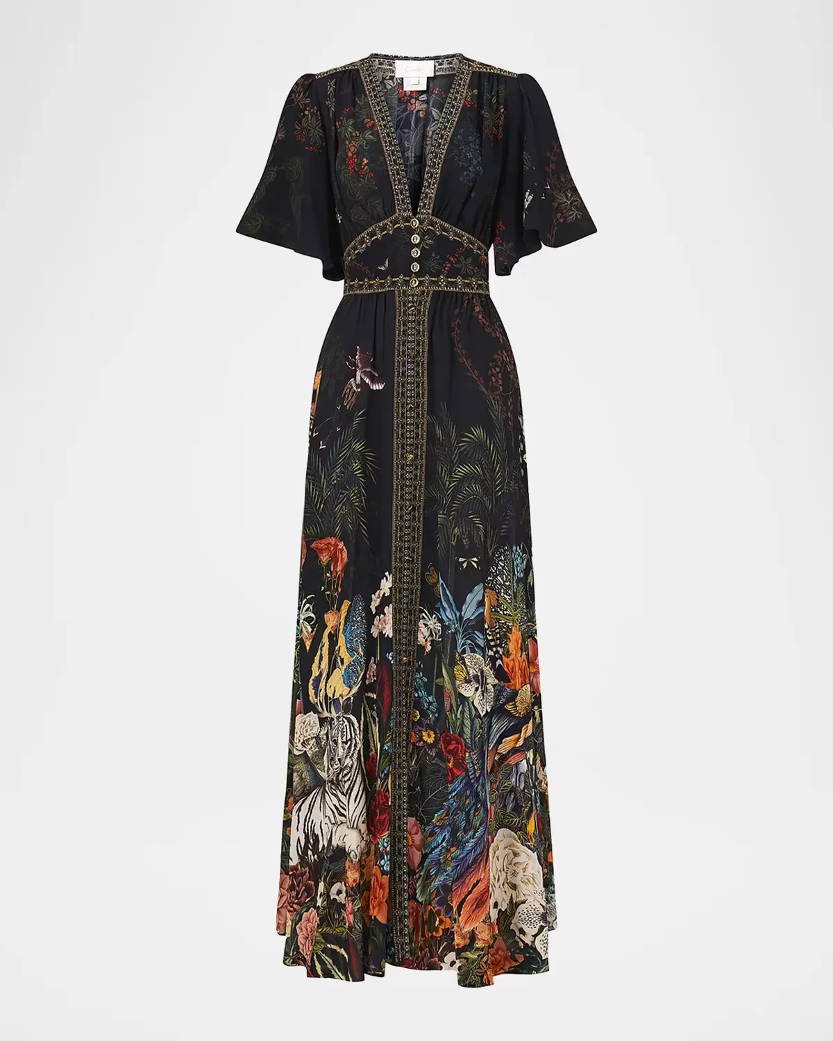 Palace Zoology Print Silk Tapered-Waist Maxi Dress by Camilla