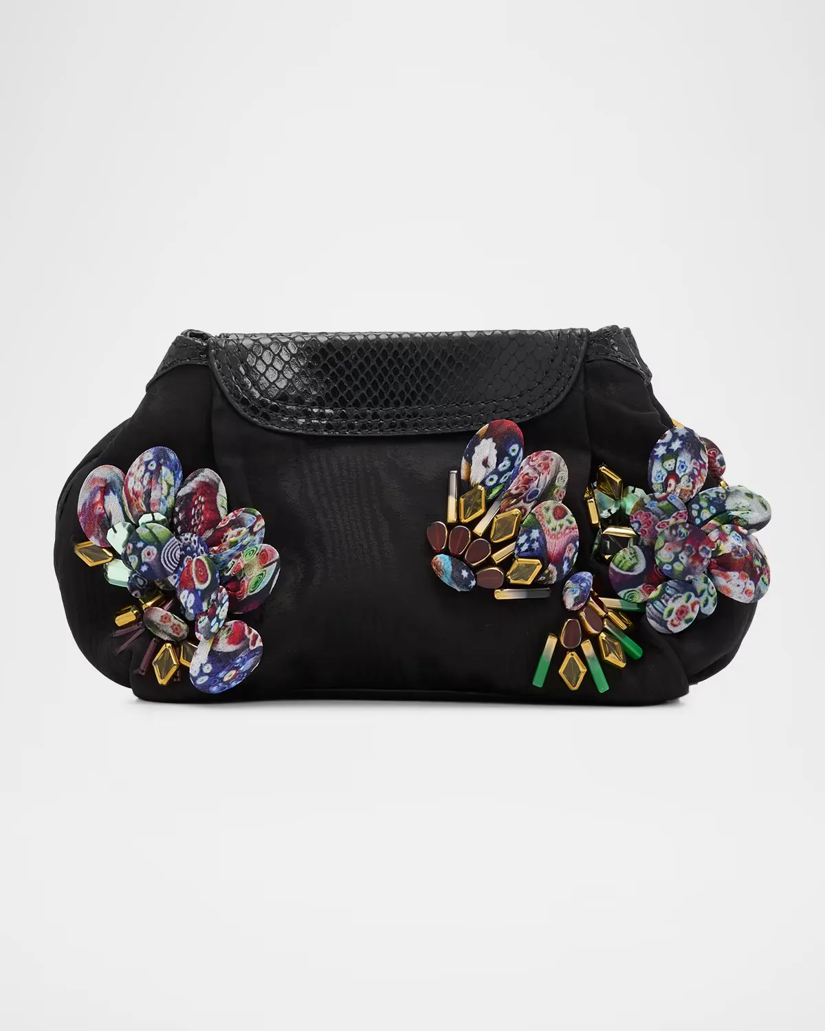 Floral Applique Moire Clutch Bag