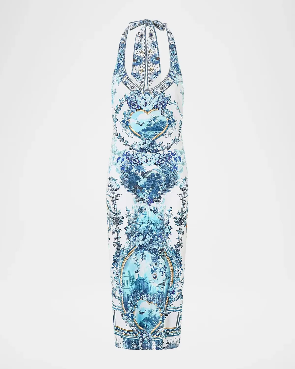 The Porcelain Parlor Print Jersey Halter Dress