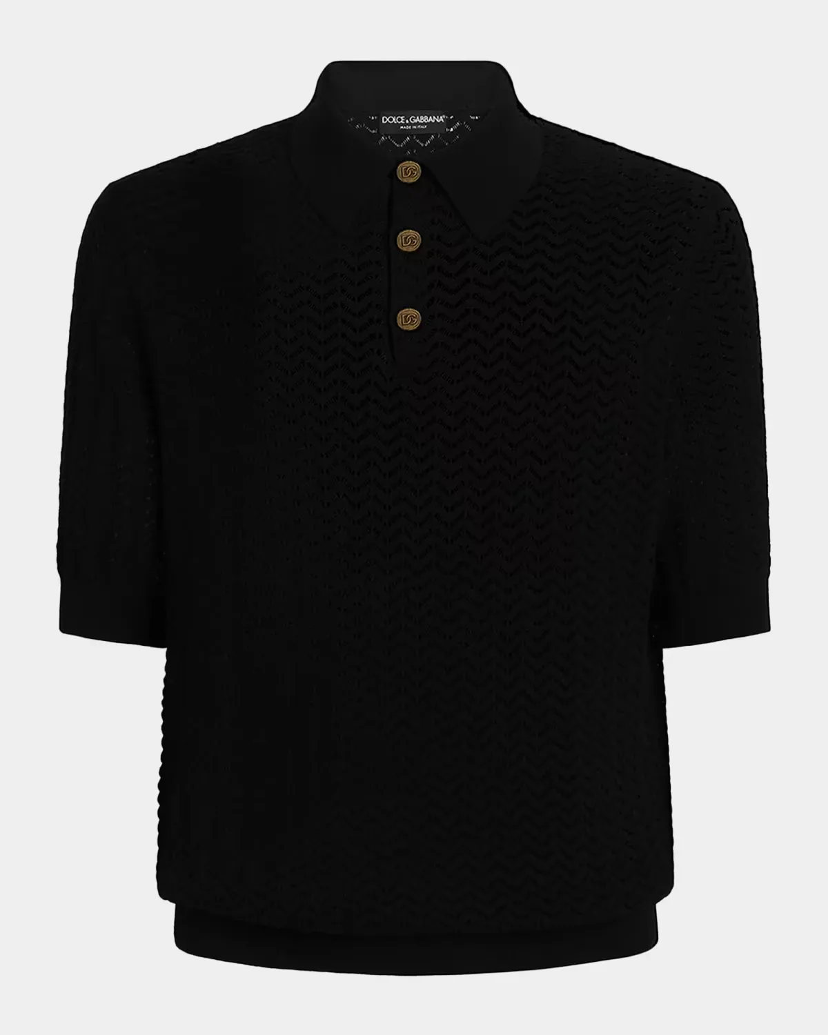 Cotton Chevron Open-Knit Polo Shirt by Dolce & Gabbana