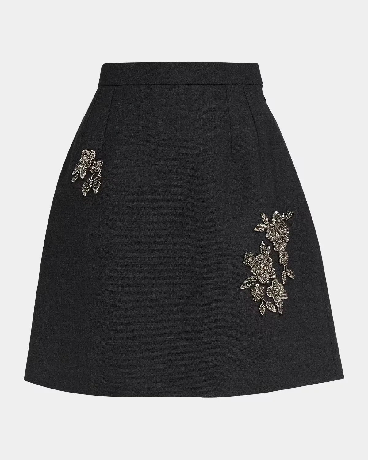 Floral Embellished Wool Stretch Mini A-Line Skirt by Dice Kayek