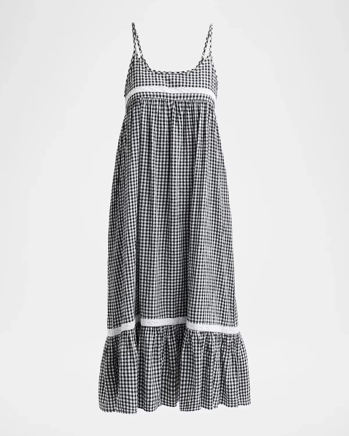 Checked Lace-Trim Cotton-Blend Seersucker Nightie by Papinelle