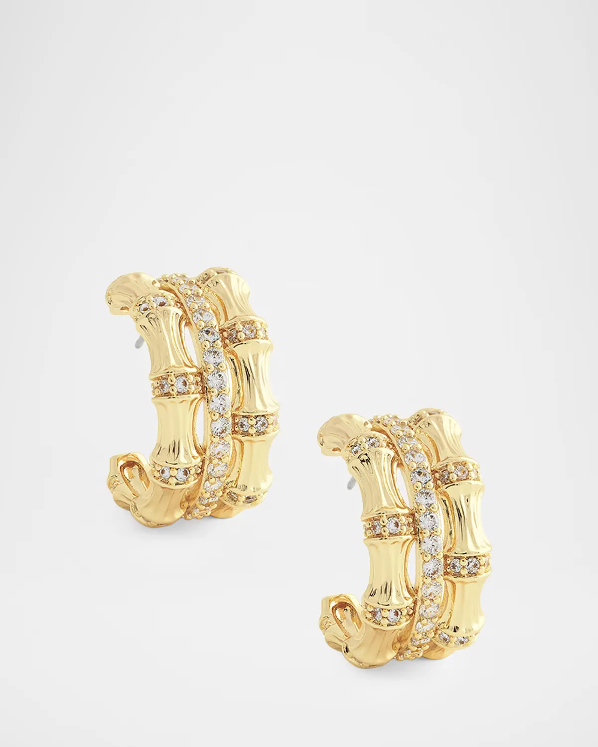 Bamboo 18K-Gold-Plated Cubic Zirconia Hoop Earrings by Anabel Aram Jewelry
