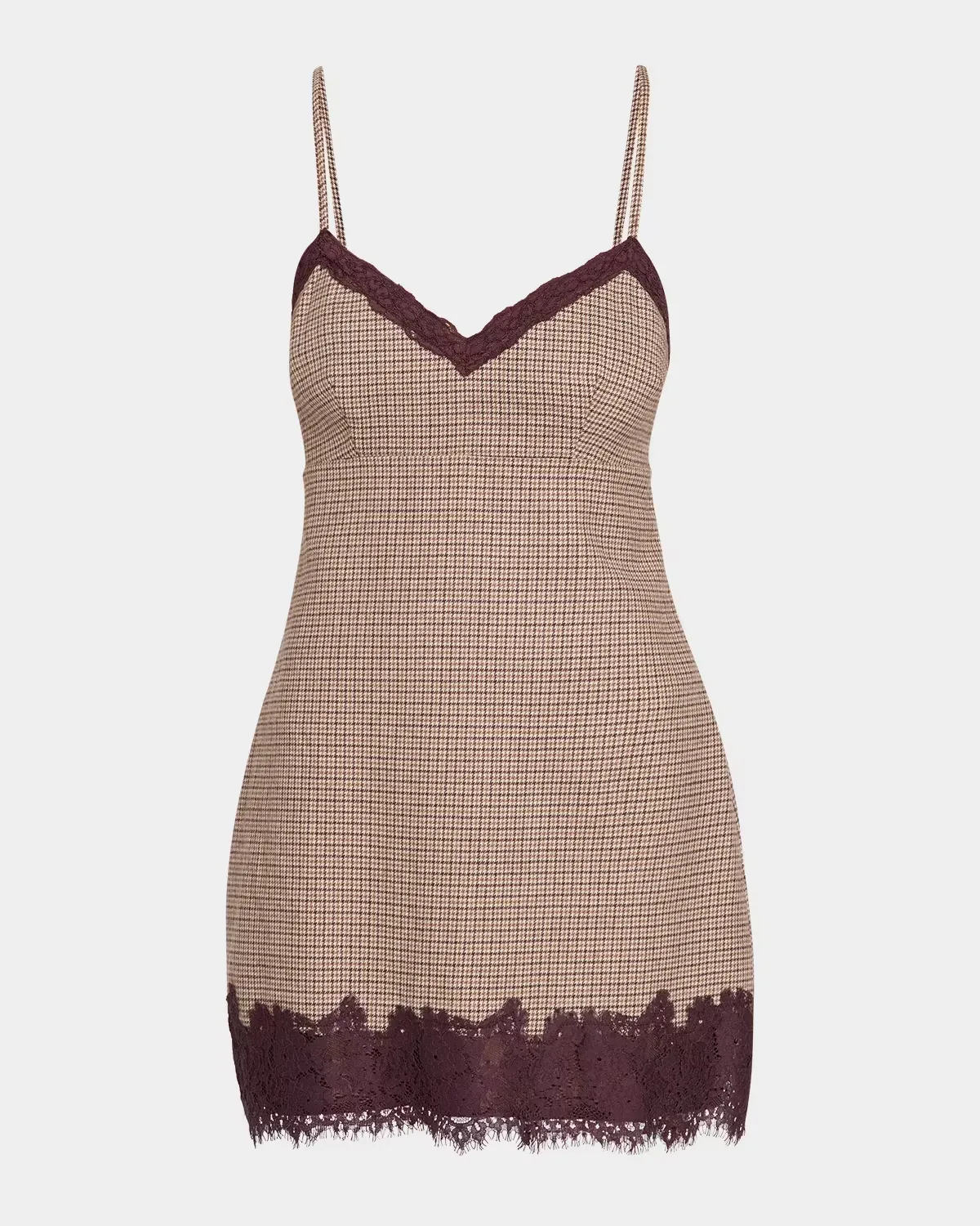 Iliona Houndstooth Lace-Trim Mini Dress by LoveShackFancy