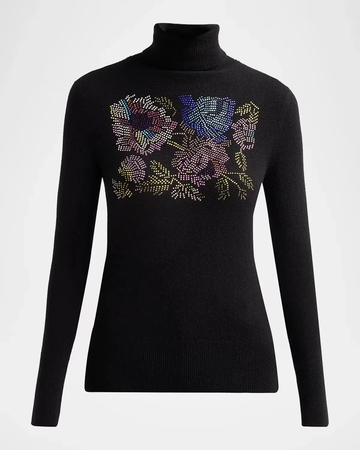 Mosaic Floral Embellished Cashmere Turtleneck Sweater by Libertine