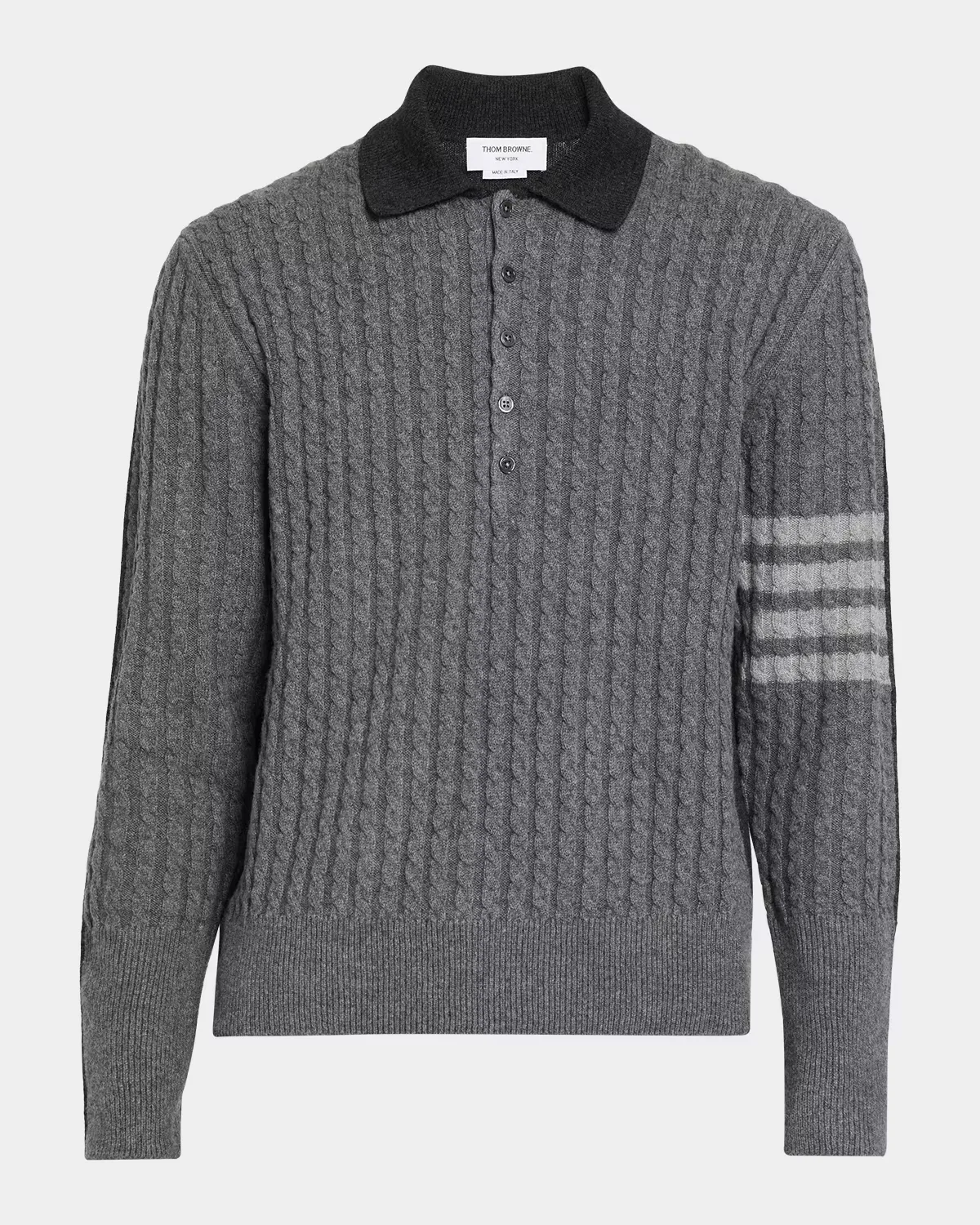 Wool 4-Bar Cable Polo Sweater by Thom Browne