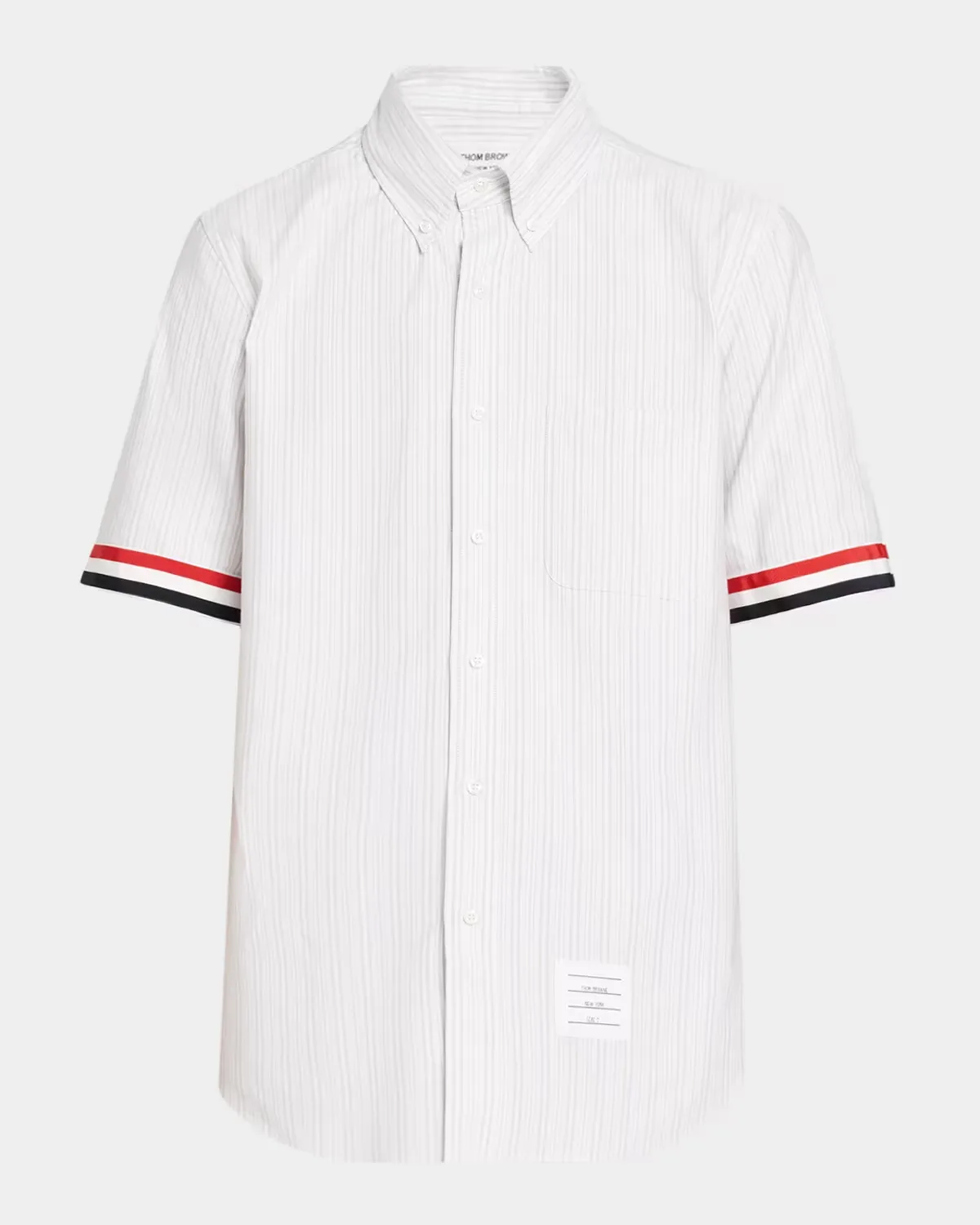 Straight-Fit Stripe Oxford Short-Sleeve Shirt by Thom Browne