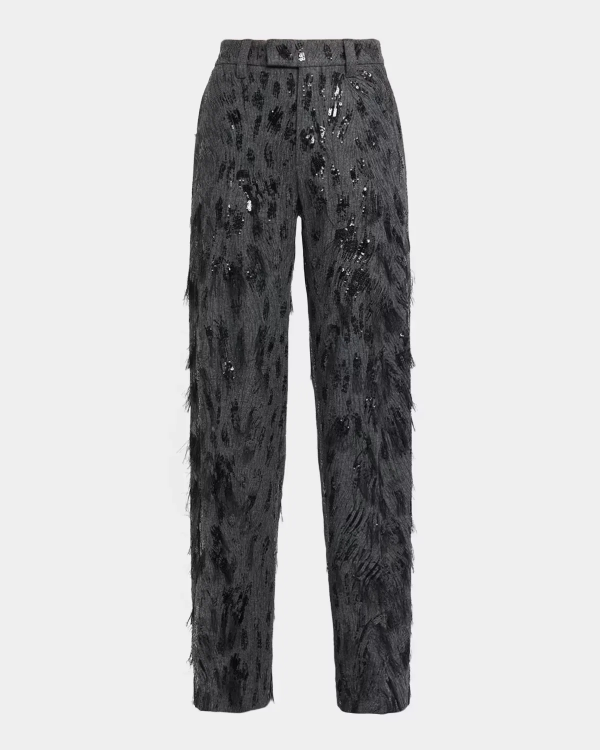 Animalier Sequined Fringe Wool-Cashmere Wide-Leg Trousers by Brunello Cucinelli
