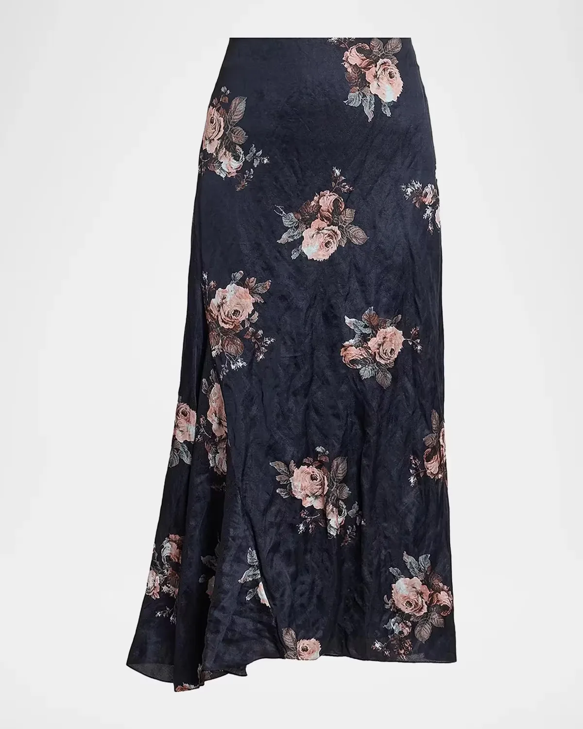Draped Floral Crushed Satin Midi Skirt by Erdem