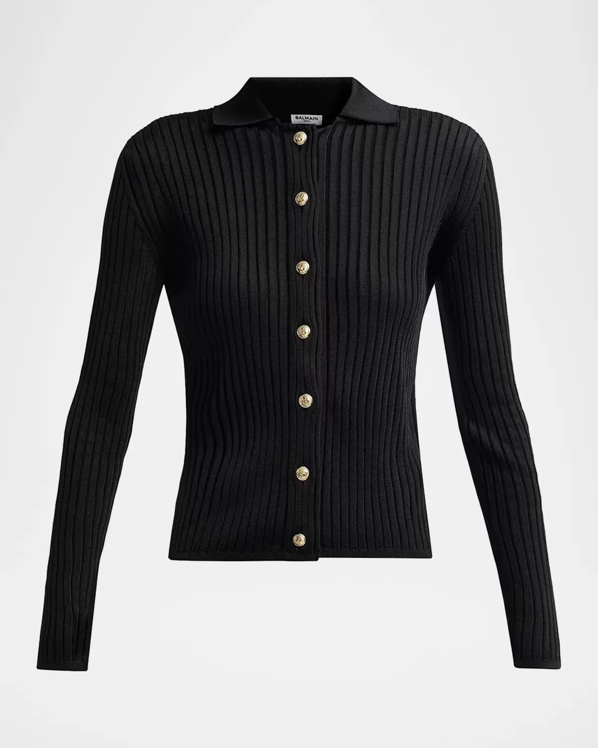 Flat Rib-Knit Polo Sweater by Balmain