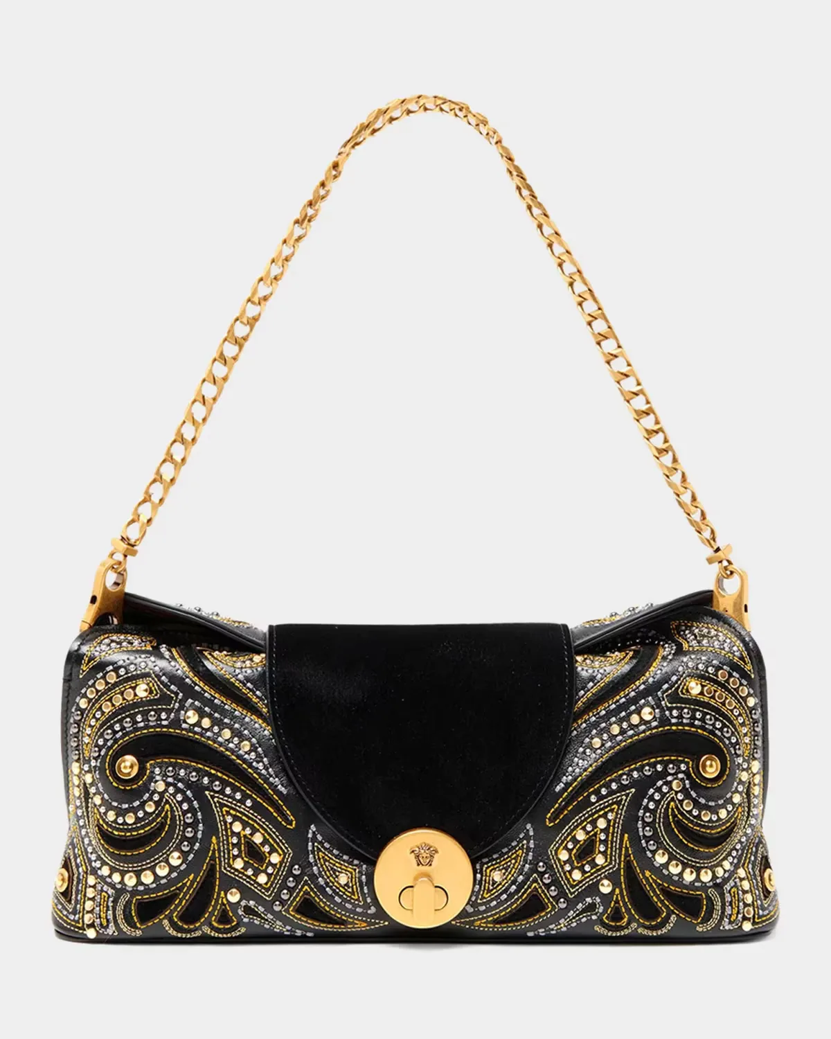 Vivian Embroidered Leather Clutch by Versace