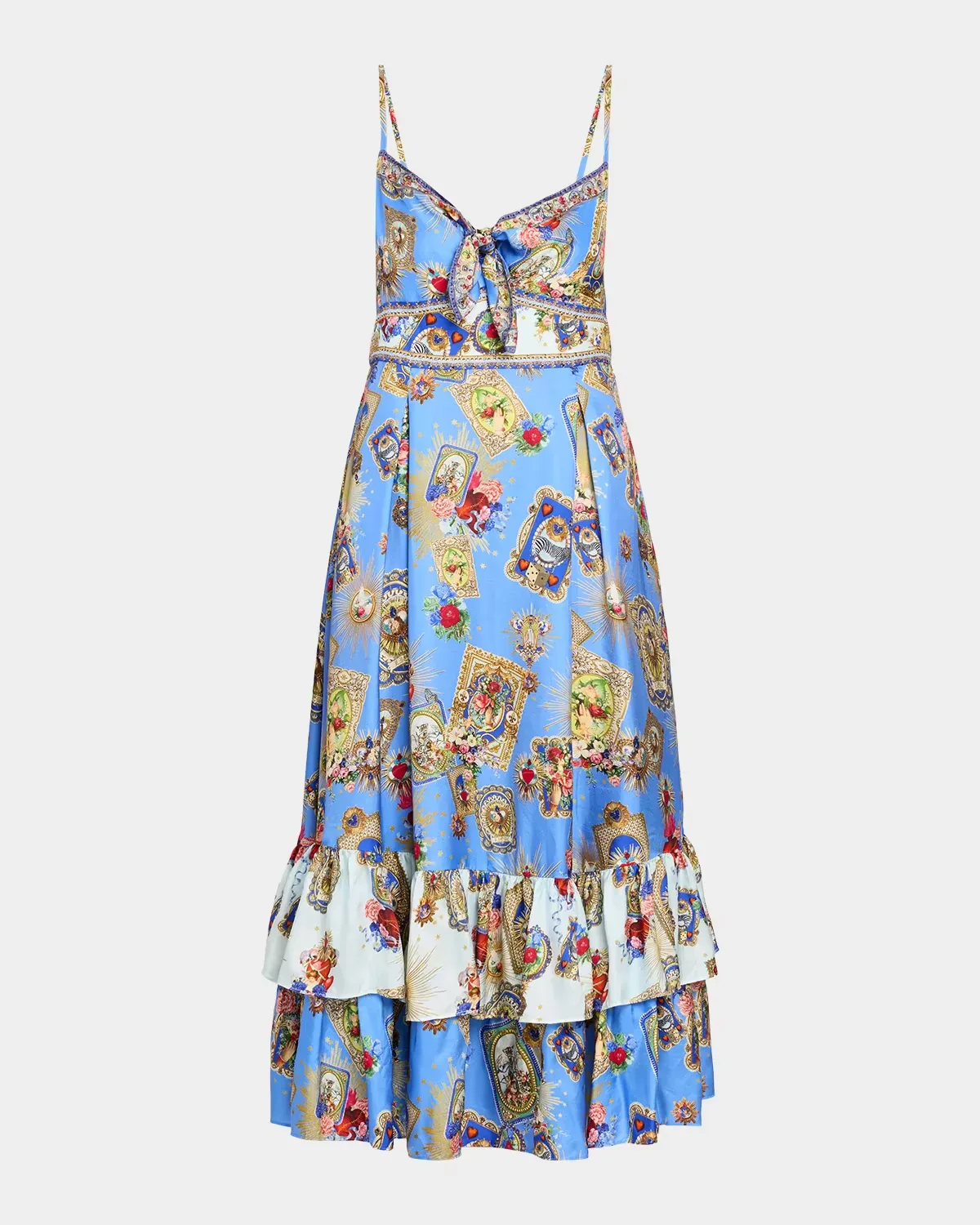 Vintage Ruffle-Hem Tie-Front Midi Dress