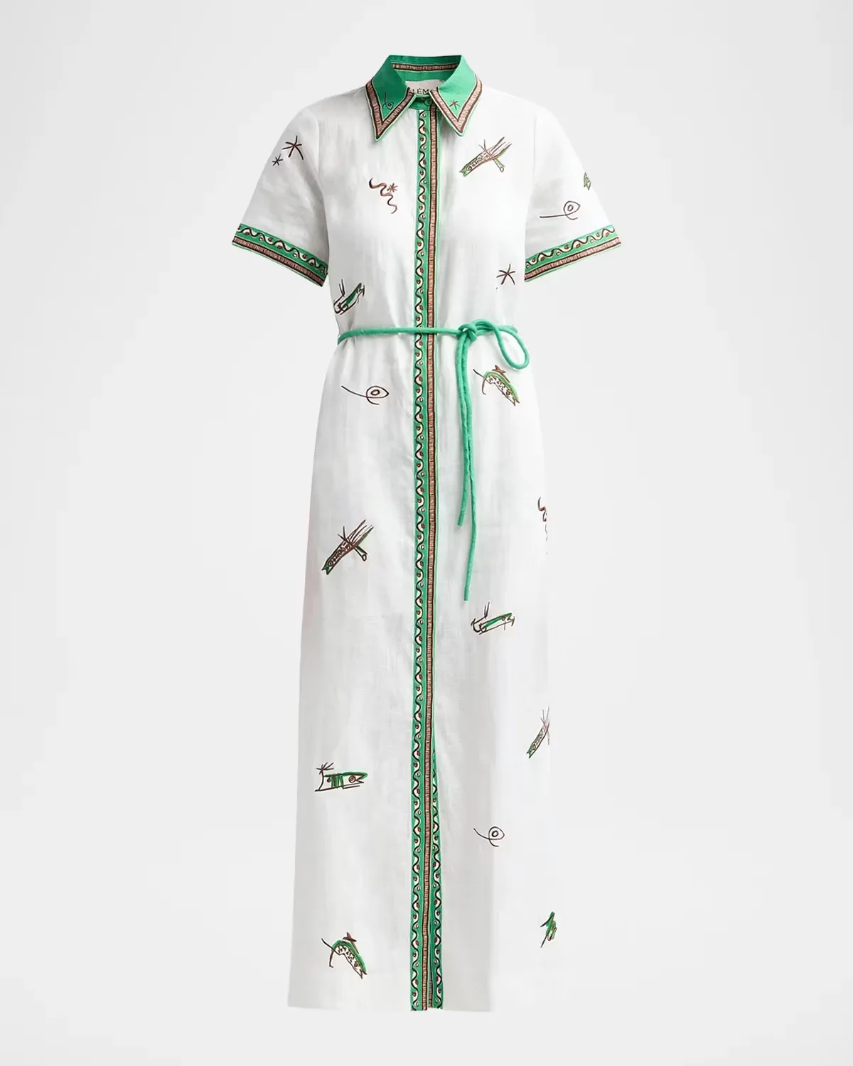 Wanda Embroidered Linen Midi Shirtdress by ALMAIS
