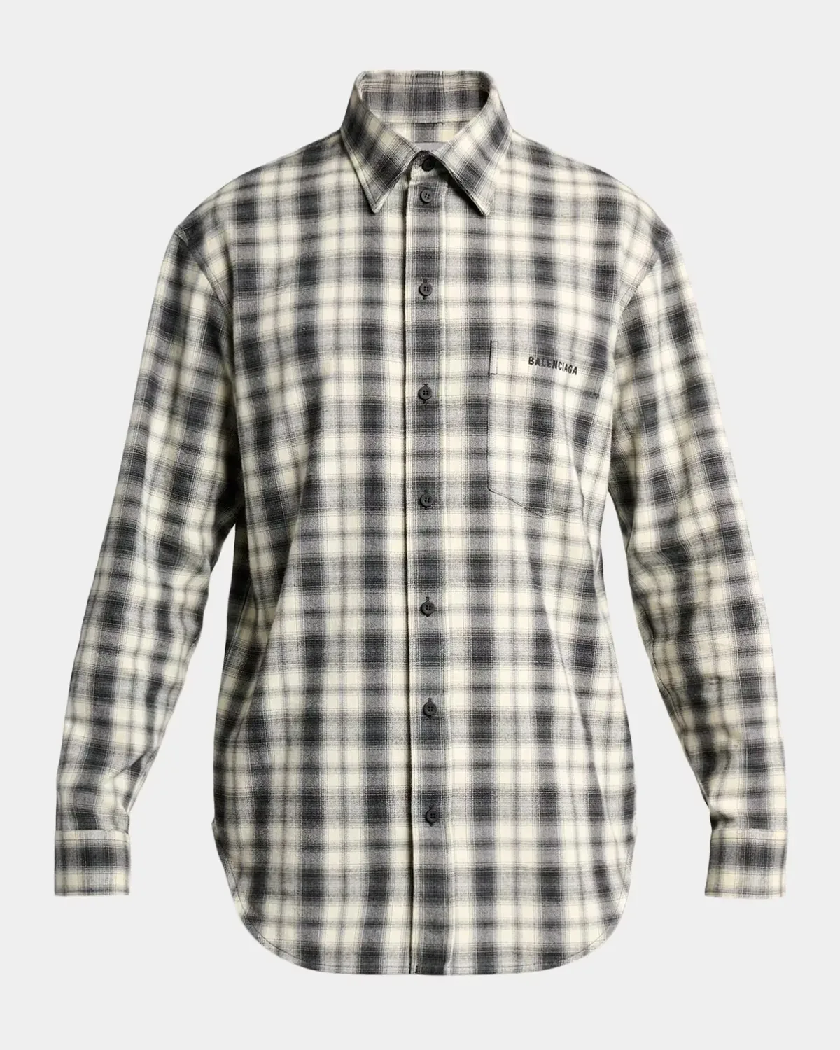 Plaid Flannel Pocket-Logo Button-Front Shirt by Balenciaga