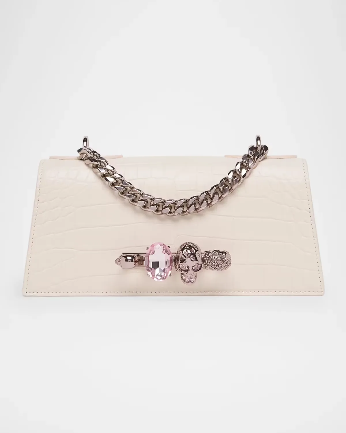 Jewelled Croc-Embossed Leather Shoulder Bag by McQueen