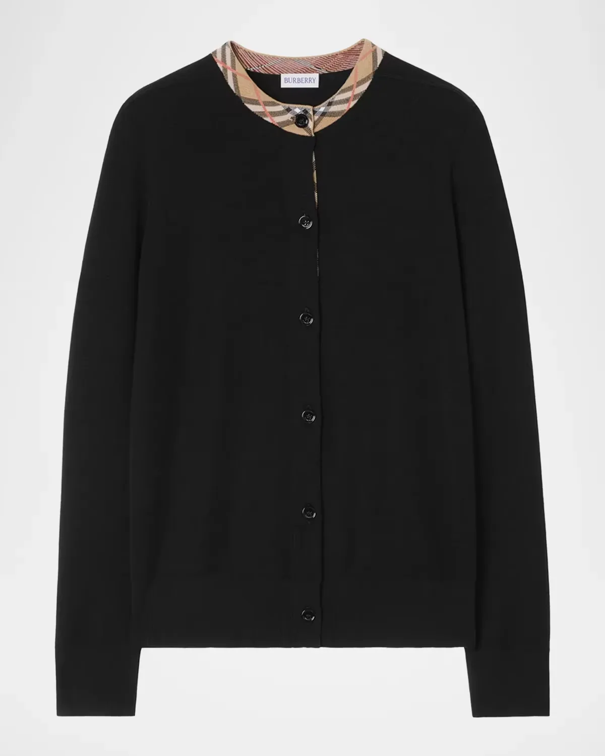 Margot Check Trim Wool Cardigan by Burberry