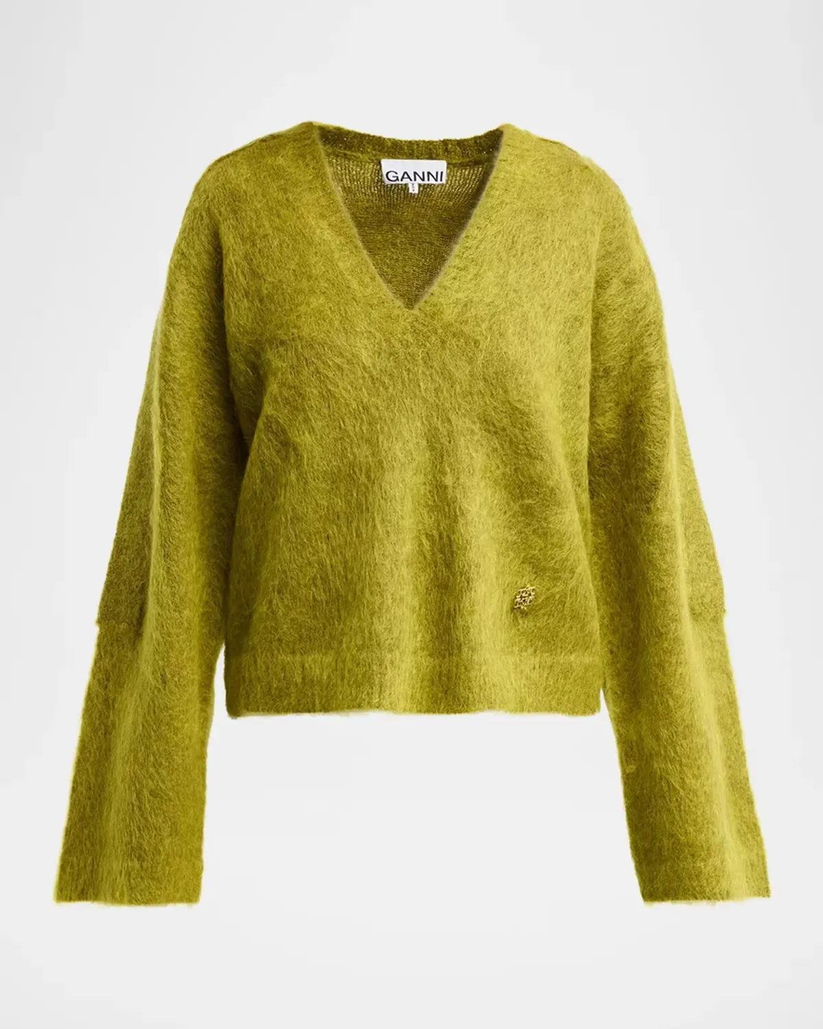 Brushed Mohair V-Neck Sweater by GANNI