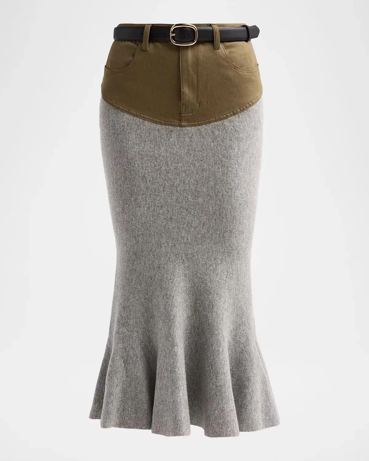Denim-Insert Knit Midi Skirt by Self Portrait