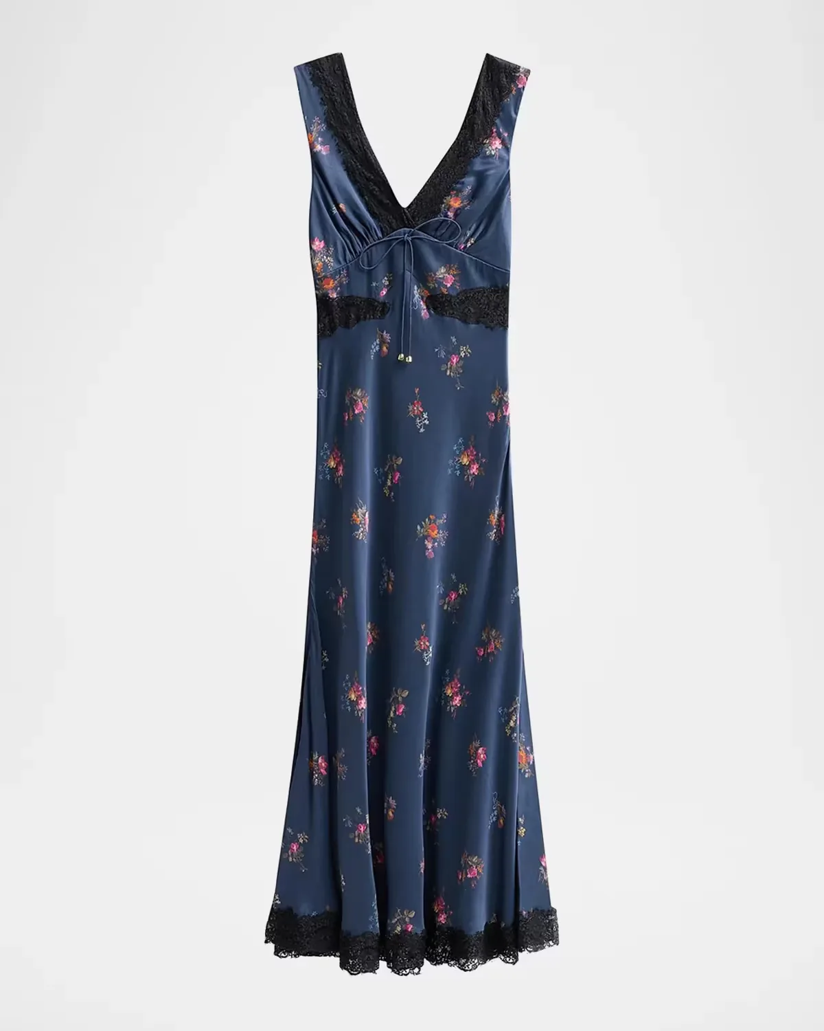 Inset-Lace Printed Satin Midi Dress by Self Portrait