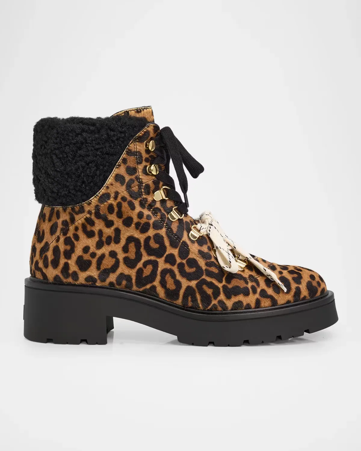 Ren Shearling-Lined Leopard Calf Hair Hiker Boots by Stuart Weitzman