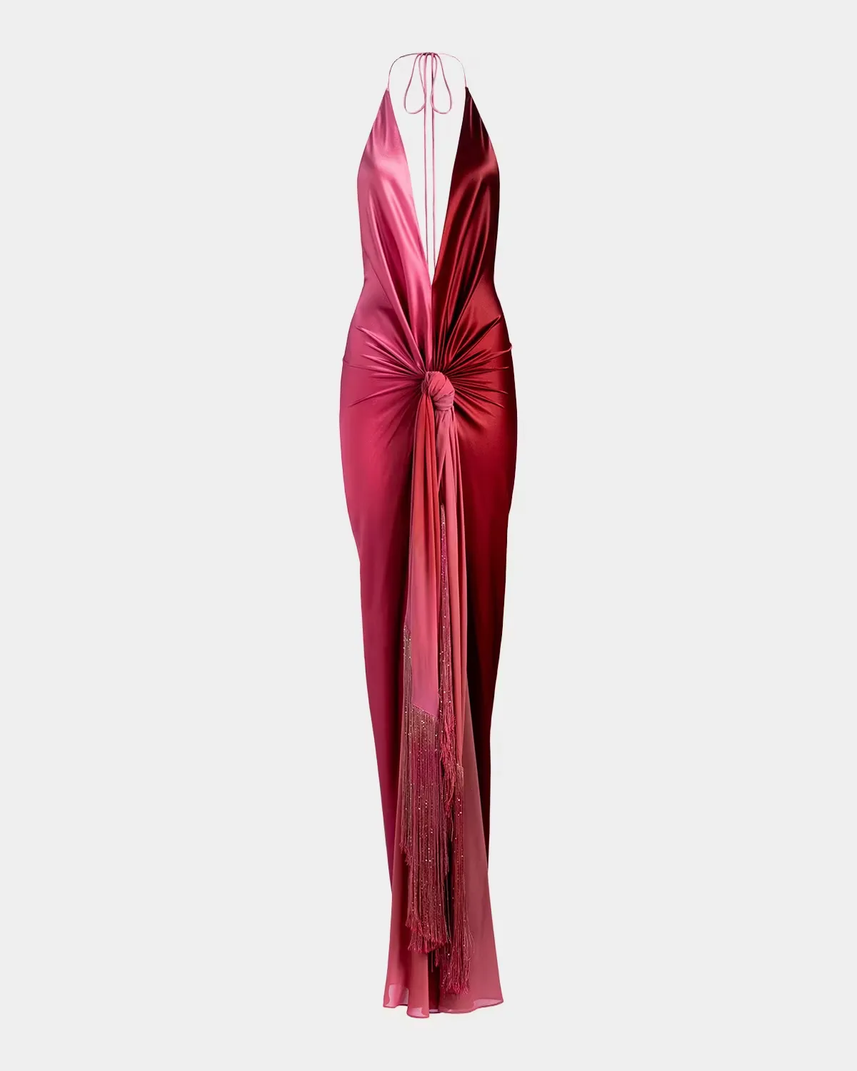 Corsario Knotted Ombre Silk Plunging Halter Maxi Dress by Silvia Tcherassi