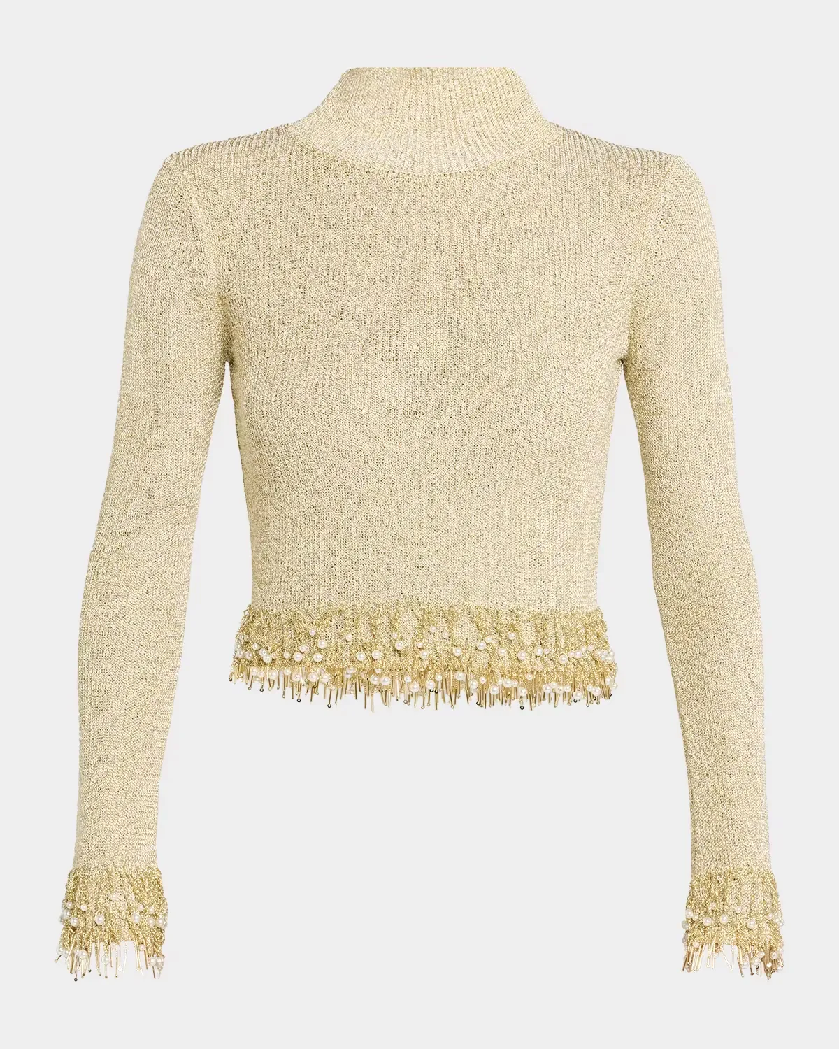 Tali Pearly Fringe Mock-Neck Top by SIMKHAI