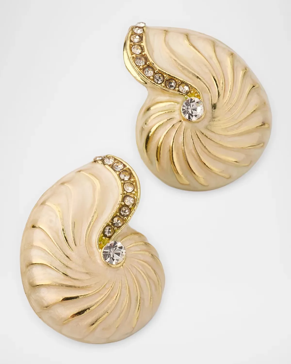 Goldtone, Enamel and Glass Crystal Nautical Shell Stud Earrings