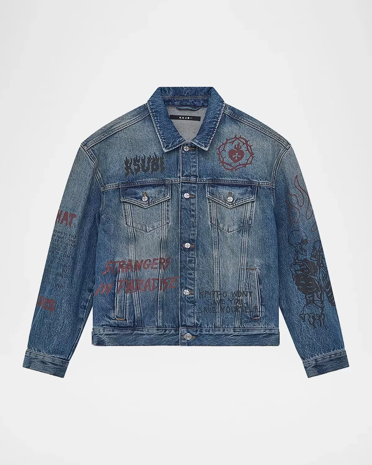 Graphic Cotton Denim Trucker Jacket by Ksubi
